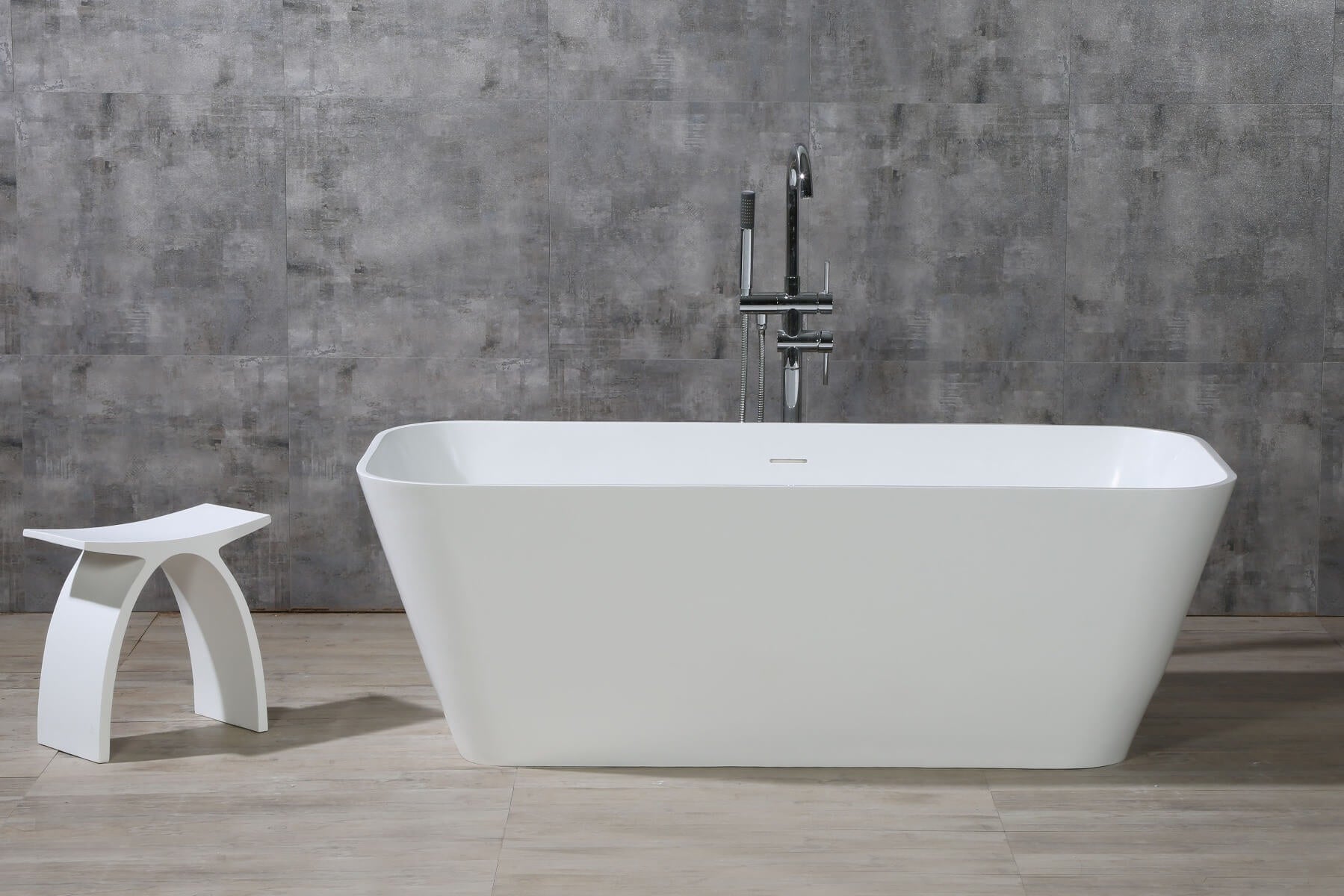Rectangular Solid Surface Smooth Resin Soaking Bathtub by Alfi