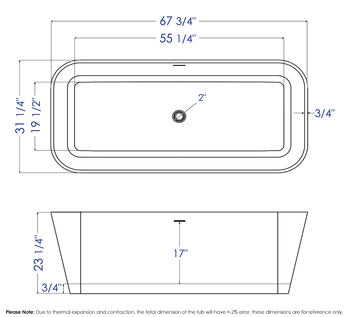 Rectangular Solid Surface Smooth Resin Soaking Bathtub by Alfi
