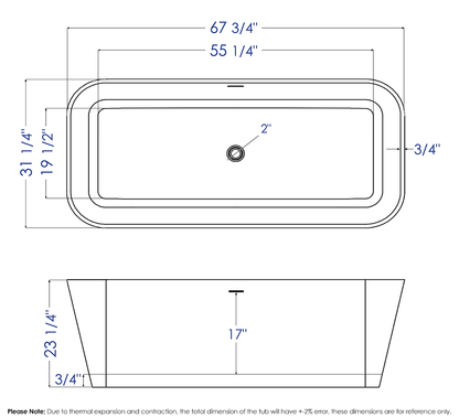 Rectangular Solid Surface Smooth Resin Soaking Bathtub by Alfi