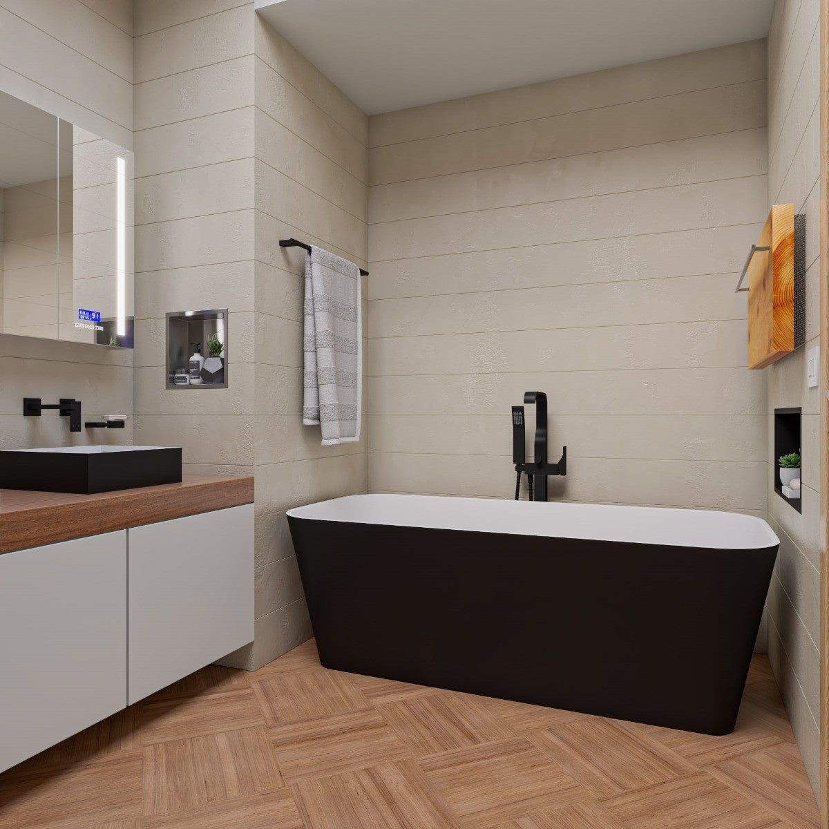 Rectangular Solid Surface Smooth Resin Soaking Bathtub by Alfi
