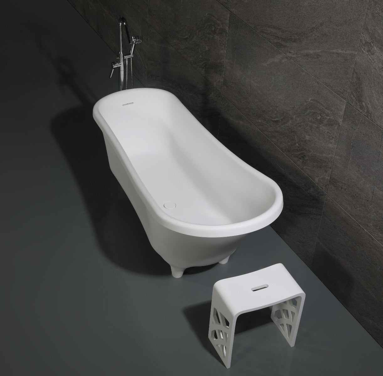 67" White Matte Clawfoot Solid Surface Resin Bathtub by Alfi
