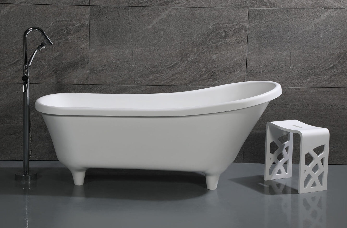 67" White Matte Clawfoot Solid Surface Resin Bathtub by Alfi