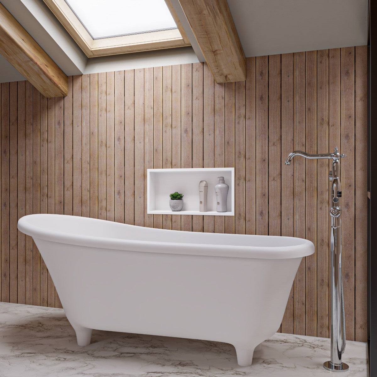 67" White Matte Clawfoot Solid Surface Resin Bathtub by Alfi
