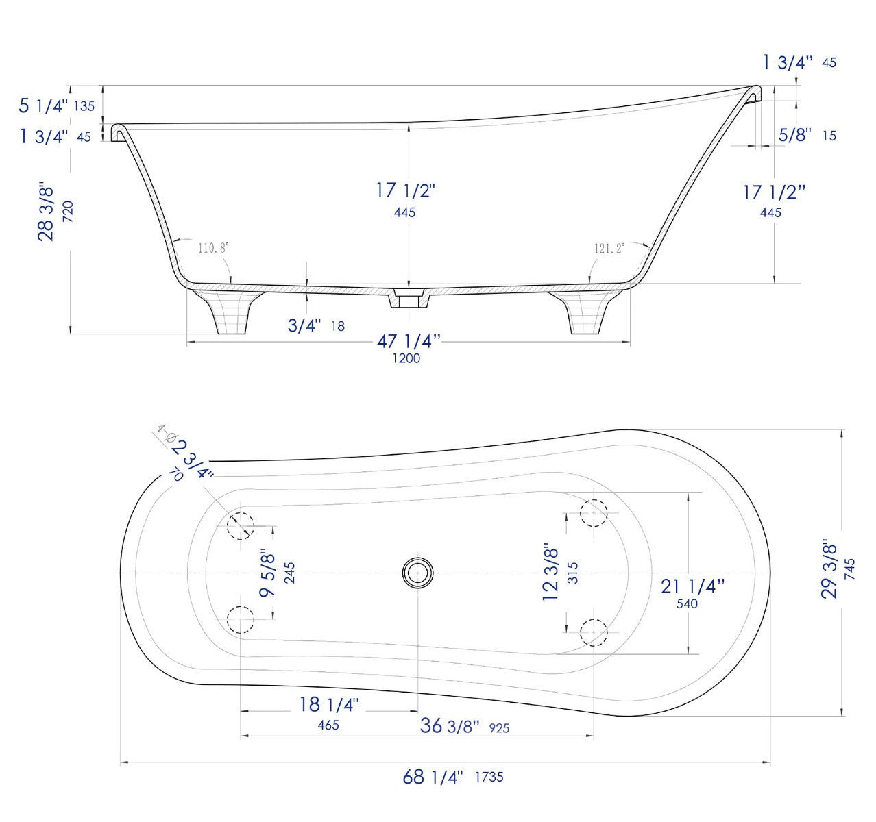 67" White Matte Clawfoot Solid Surface Resin Bathtub by Alfi