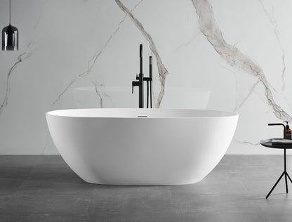 59" White Oval Solid Surface Resin Soaking Bathtub by Alfi
