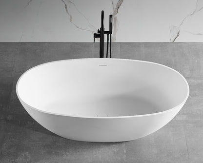 59" White Oval Solid Surface Resin Soaking Bathtub by Alfi