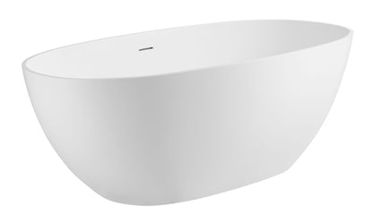59" White Oval Solid Surface Resin Soaking Bathtub by Alfi