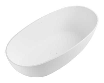 59" White Oval Solid Surface Resin Soaking Bathtub by Alfi