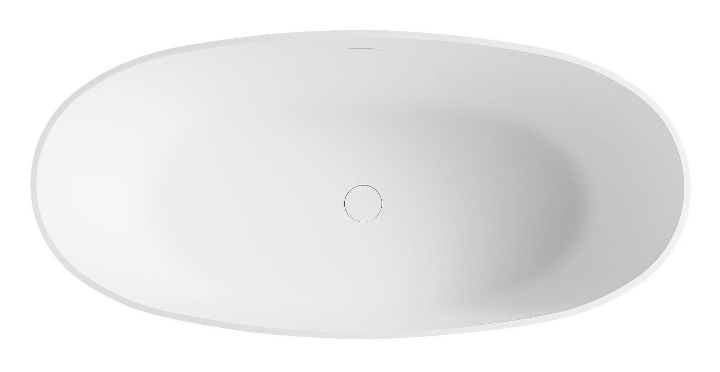 59" White Oval Solid Surface Resin Soaking Bathtub by Alfi