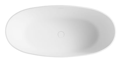 59" White Oval Solid Surface Resin Soaking Bathtub by Alfi