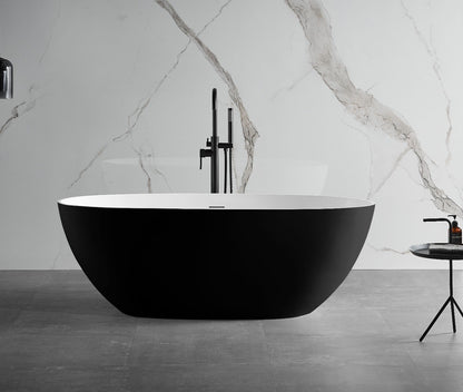 59" White Oval Solid Surface Resin Soaking Bathtub by Alfi