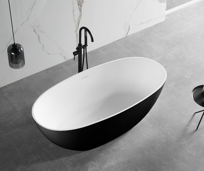 59" White Oval Solid Surface Resin Soaking Bathtub by Alfi