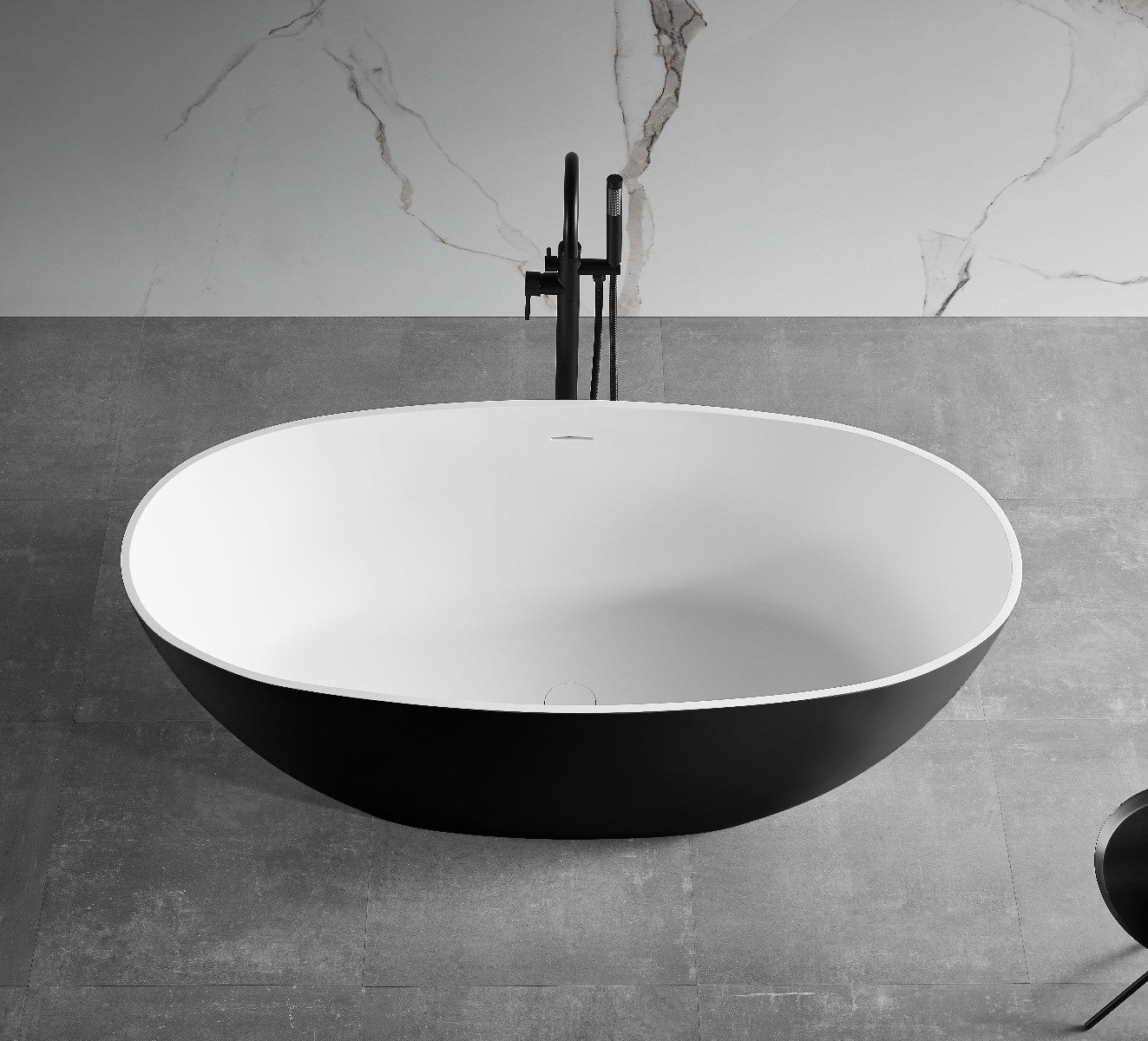59" White Oval Solid Surface Resin Soaking Bathtub by Alfi