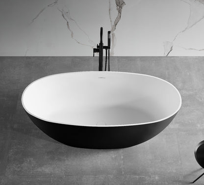 59" White Oval Solid Surface Resin Soaking Bathtub by Alfi