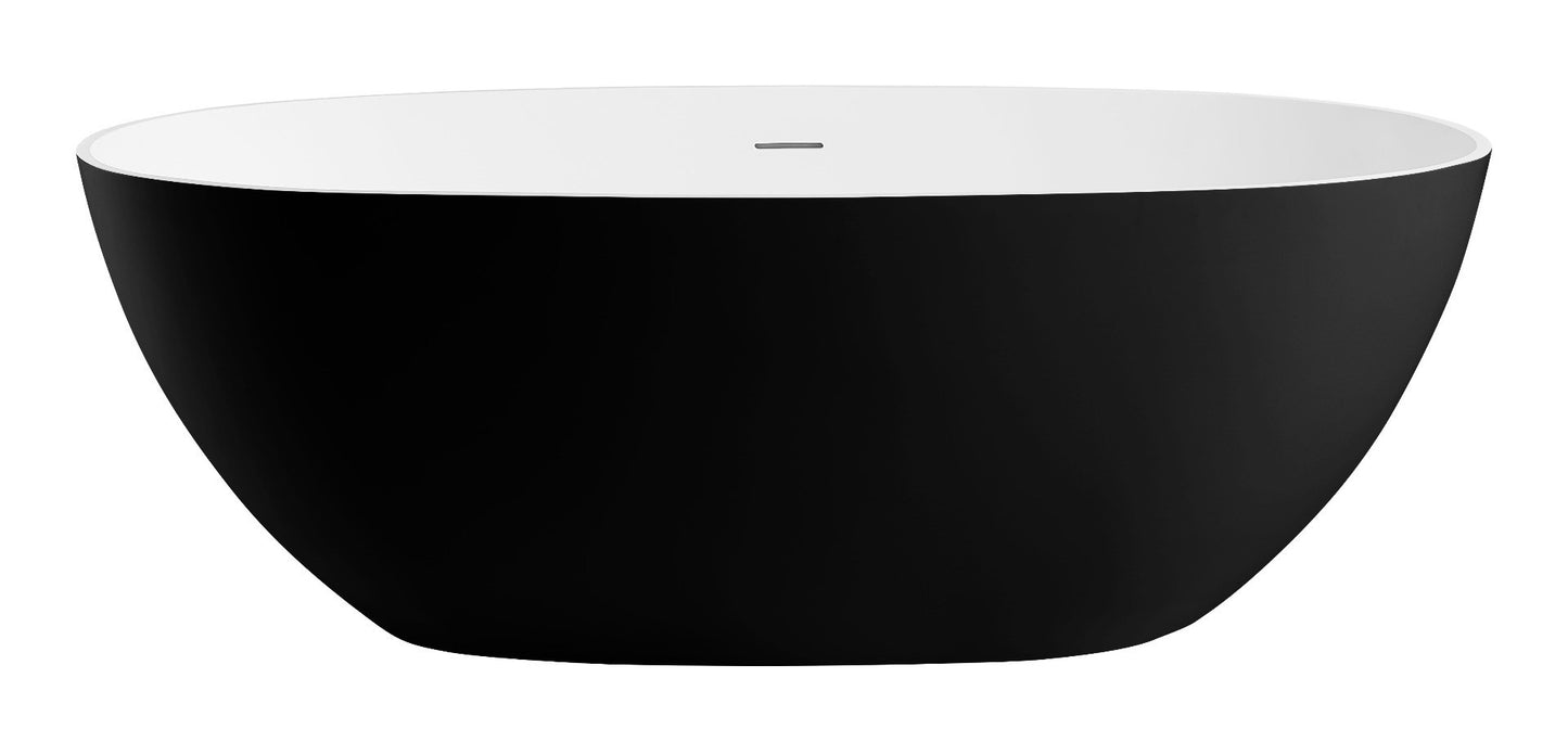 59" White Oval Solid Surface Resin Soaking Bathtub by Alfi