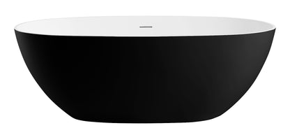 59" White Oval Solid Surface Resin Soaking Bathtub by Alfi