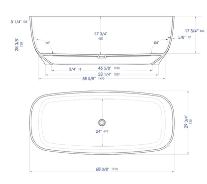68" White Matte Solid Surface Resin Bathtub by Alfi