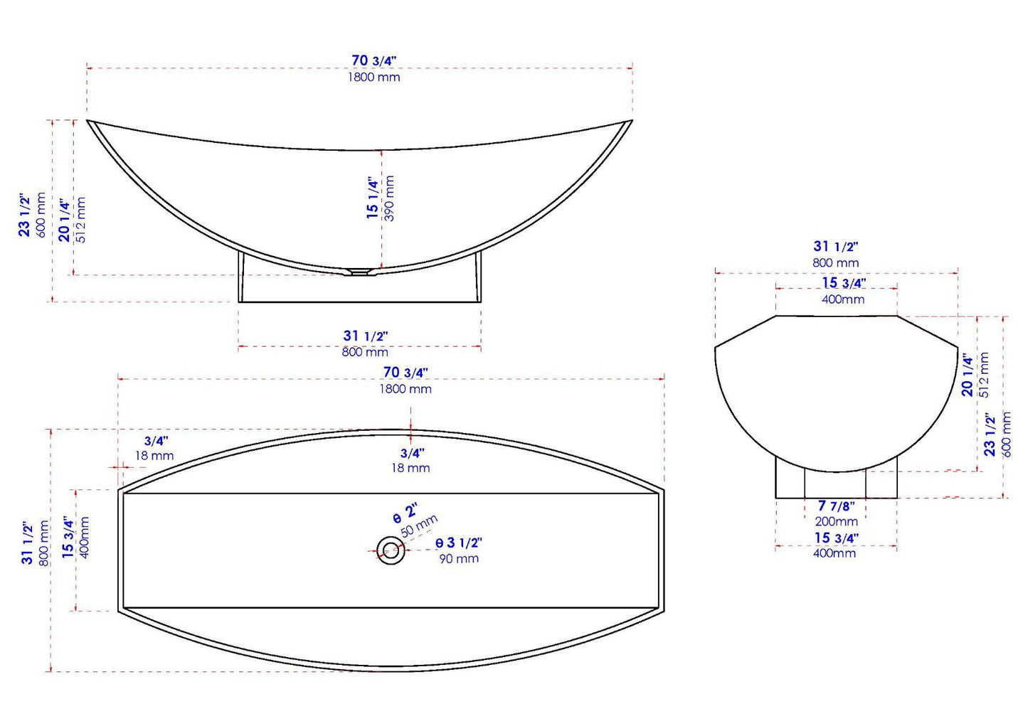 70" Solid Surface Resin Free Standing Hammock Style Bathtub by Alfi
