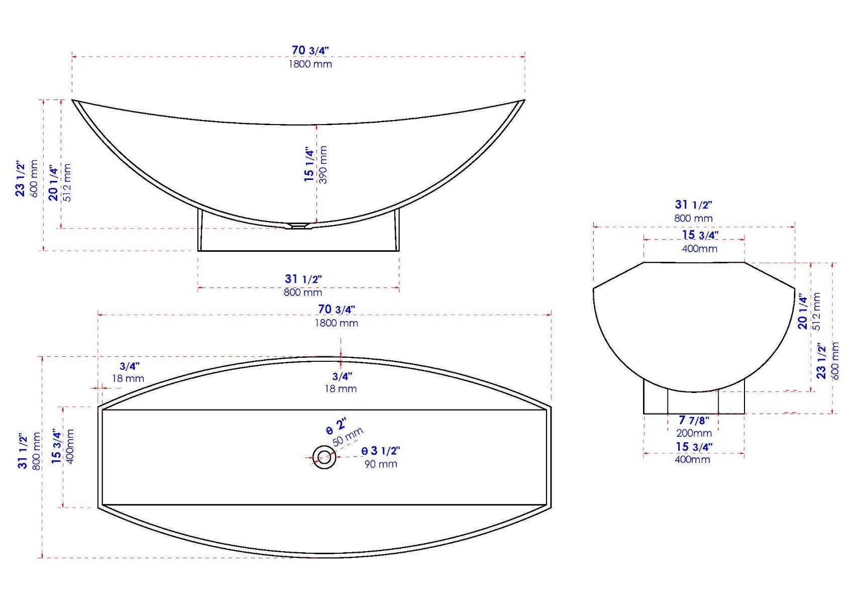 70" Solid Surface Resin Free Standing Hammock Style Bathtub by Alfi