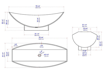 70" Solid Surface Resin Free Standing Hammock Style Bathtub by Alfi