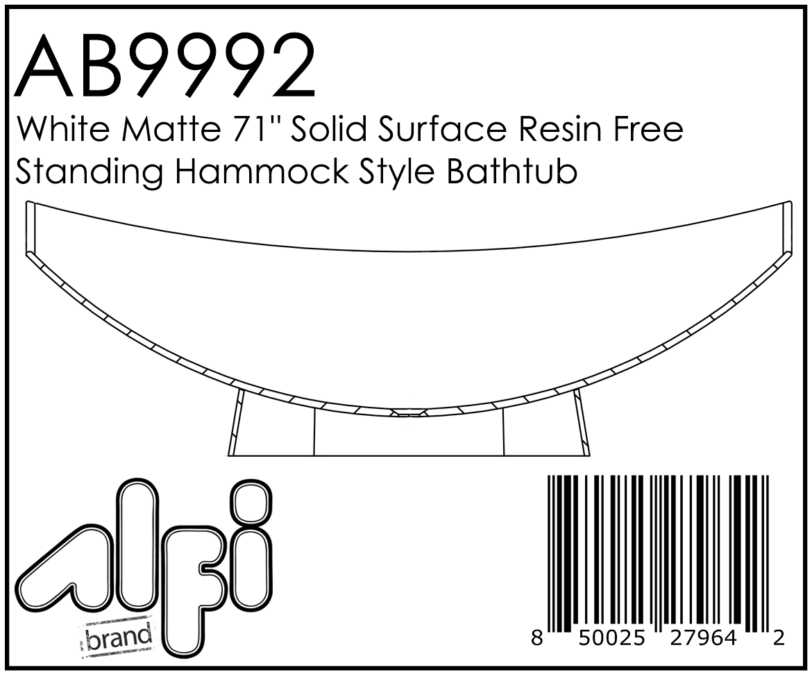 71" Solid Surface Resin Free Standing Hammock Style Bathtub by Alfi