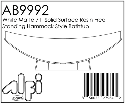 71" Solid Surface Resin Free Standing Hammock Style Bathtub by Alfi