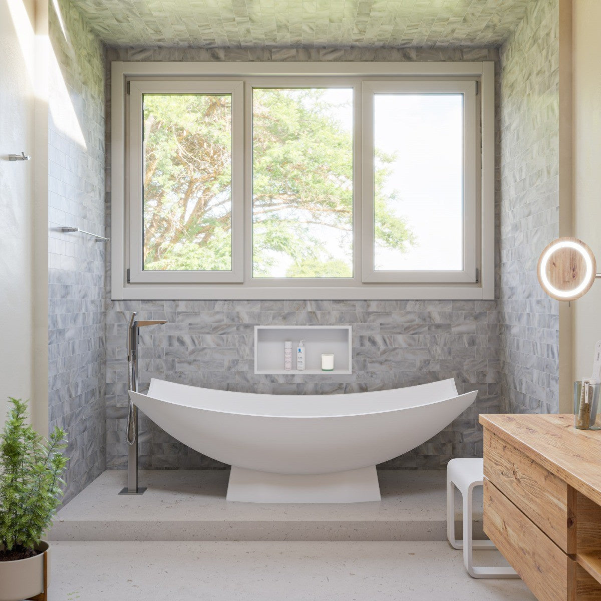 71" Solid Surface Resin Free Standing Hammock Style Bathtub by Alfi