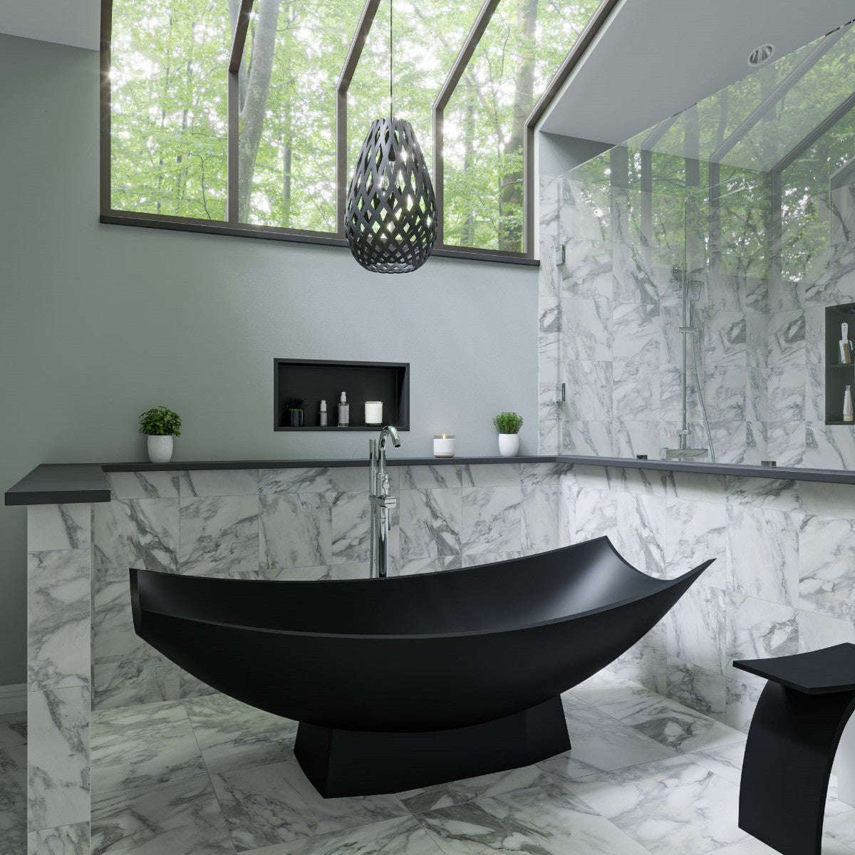 71" Solid Surface Resin Free Standing Hammock Style Bathtub by Alfi