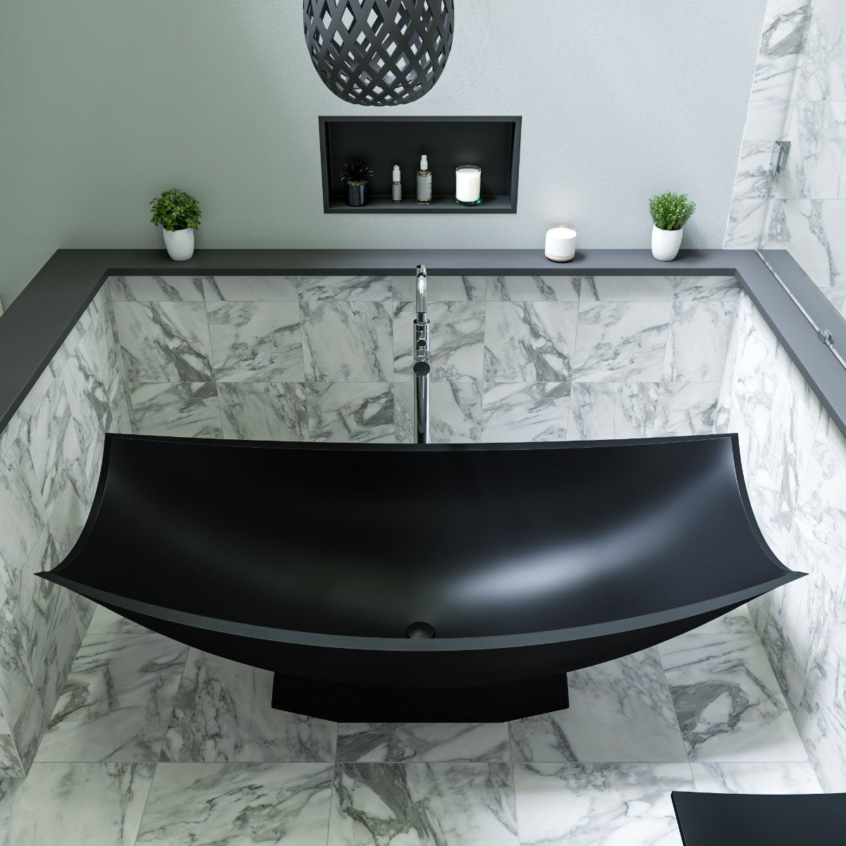 71" Solid Surface Resin Free Standing Hammock Style Bathtub by Alfi