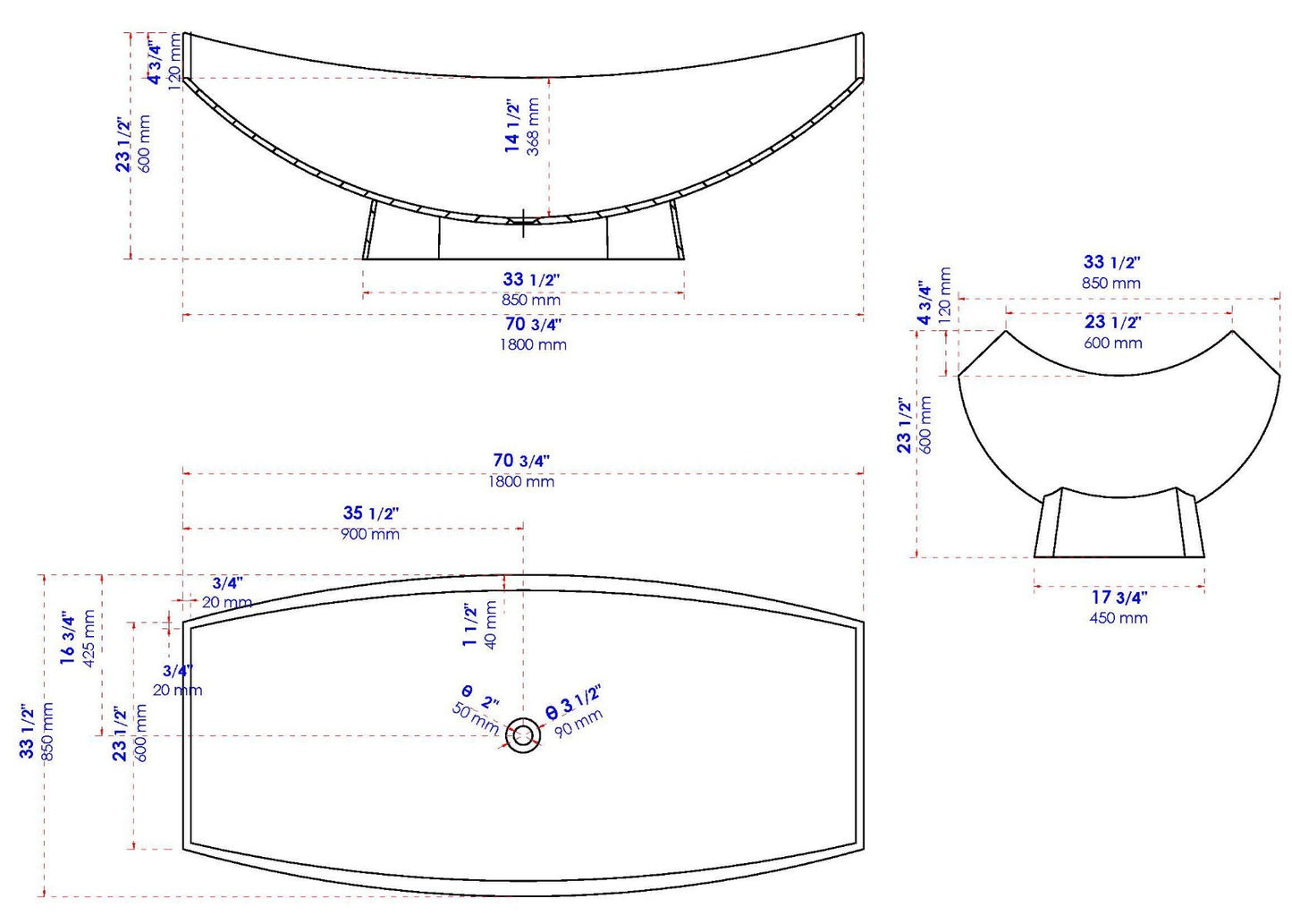 71" Solid Surface Resin Free Standing Hammock Style Bathtub by Alfi