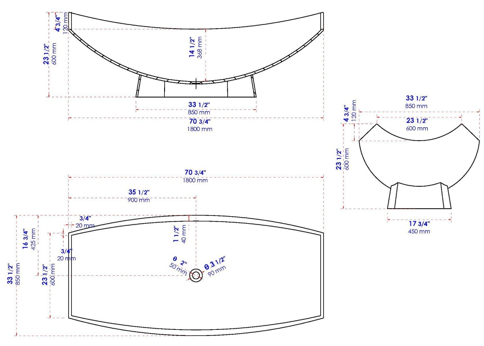 71" Solid Surface Resin Free Standing Hammock Style Bathtub by Alfi
