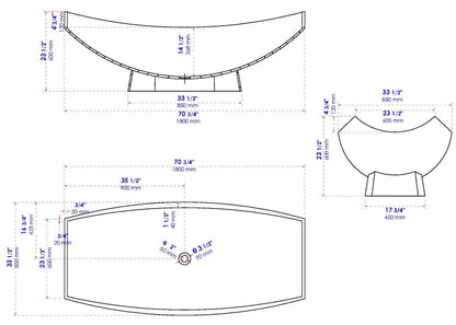 71" Solid Surface Resin Free Standing Hammock Style Bathtub by Alfi
