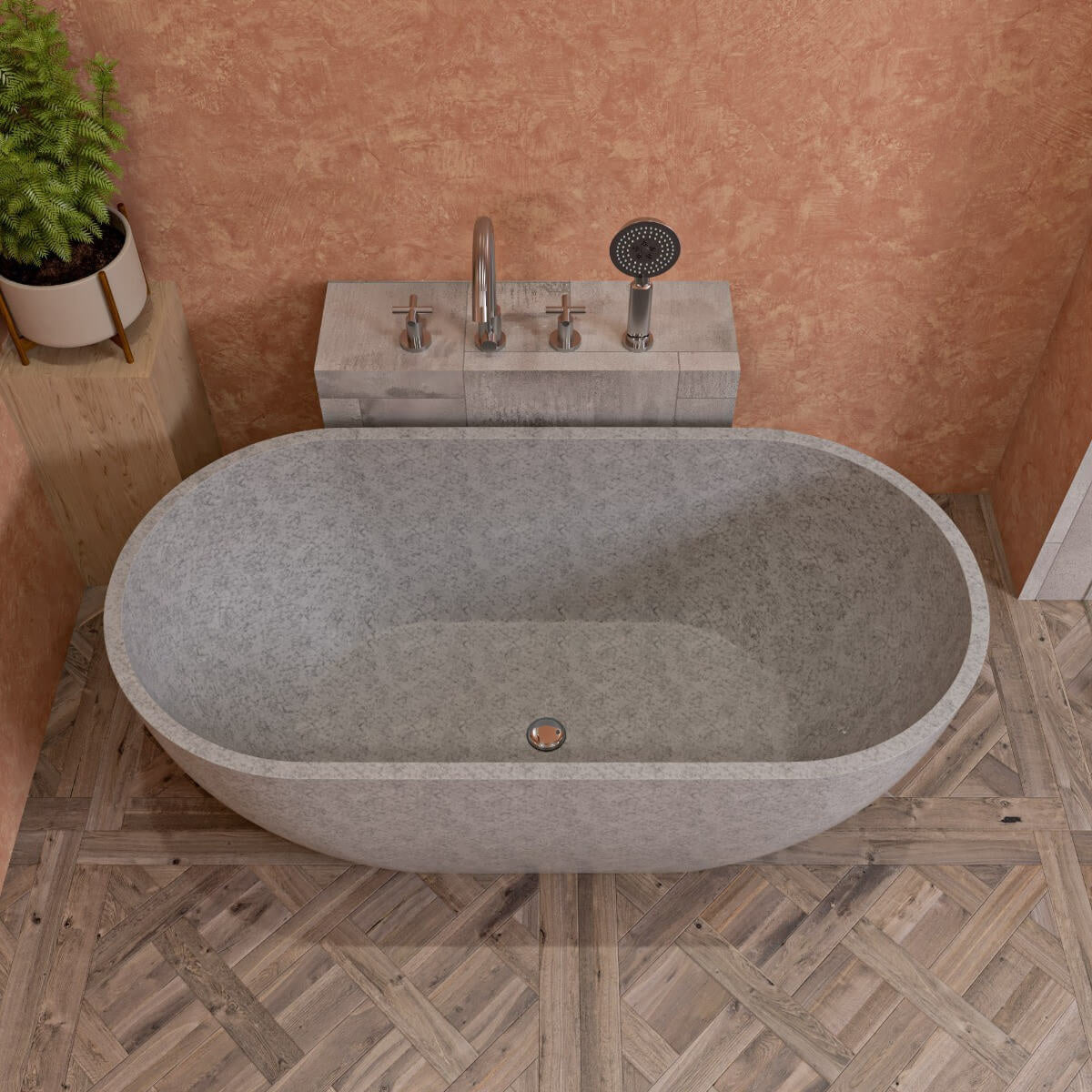 Spa Inspired Solid Concrete Oval Freestanding Bathtub by Alfi