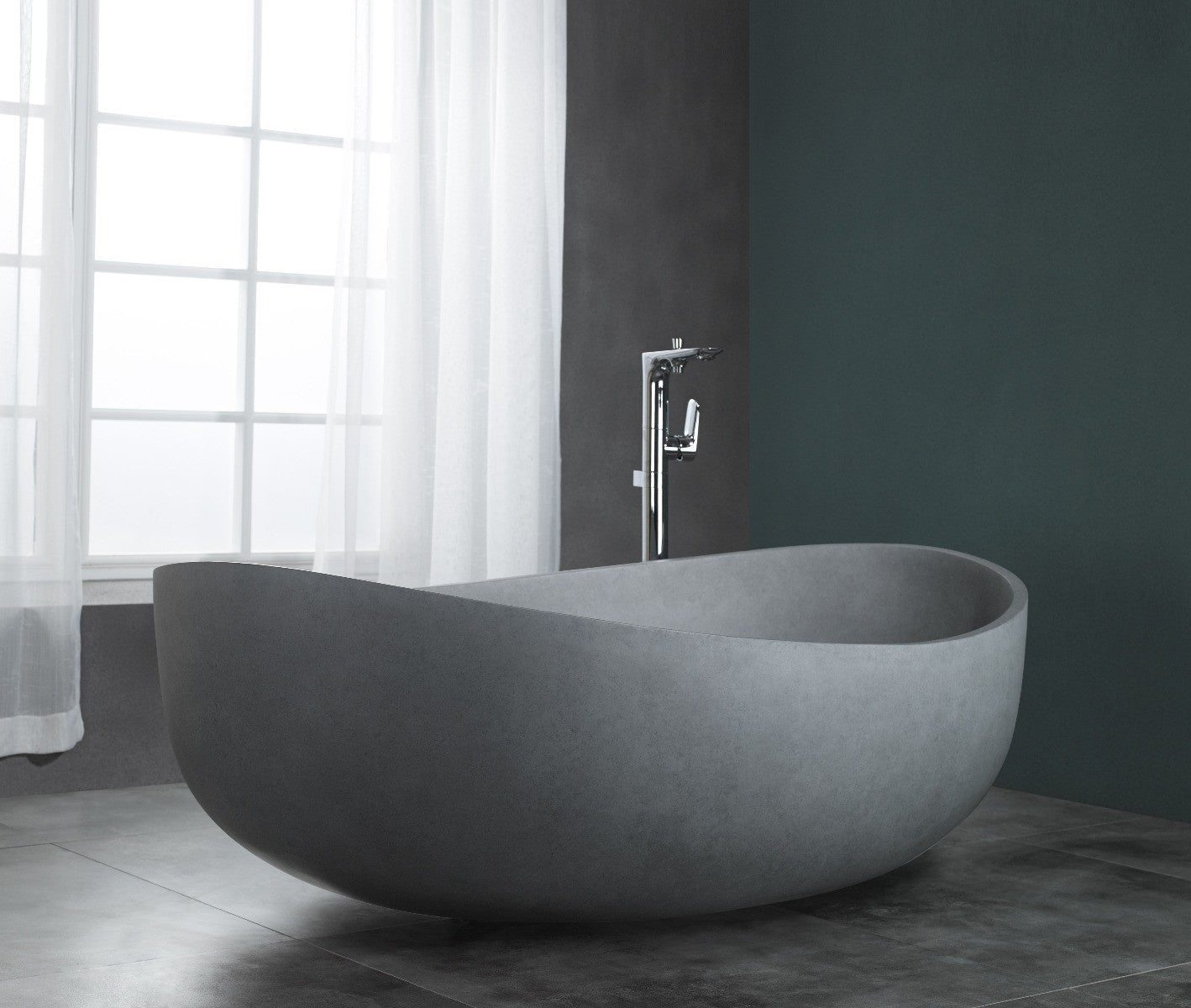 Solid Concrete Gray Matte Oval Bathtub by Alfi