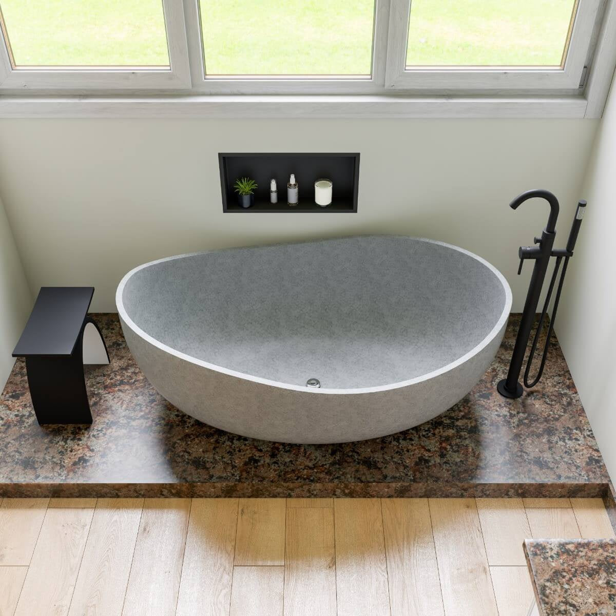 Solid Concrete Gray Matte Oval Bathtub by Alfi