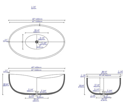 Solid Concrete Gray Matte Oval Bathtub by Alfi