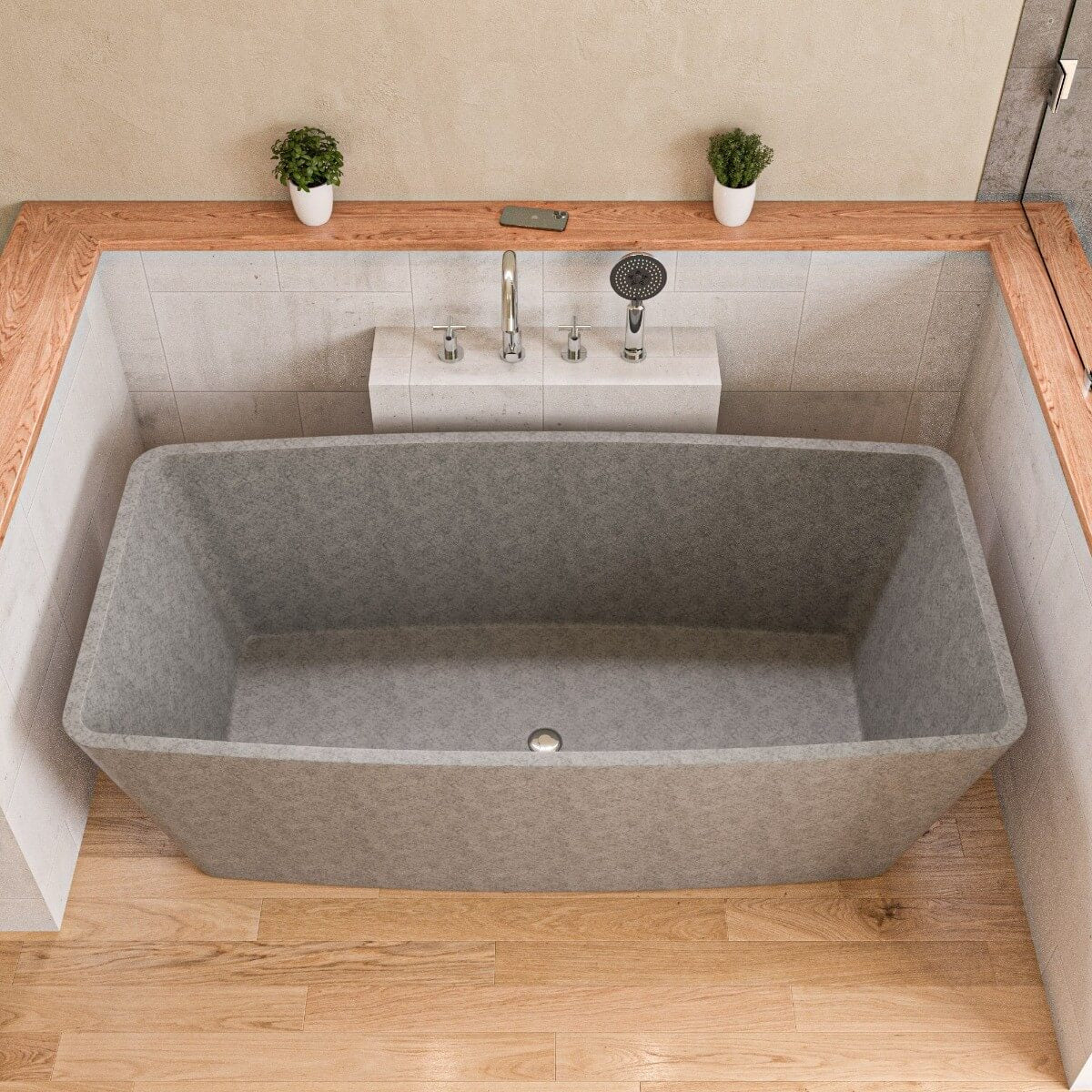 Solid Concrete Rectangular Freestanding Bathtub by Alfi
