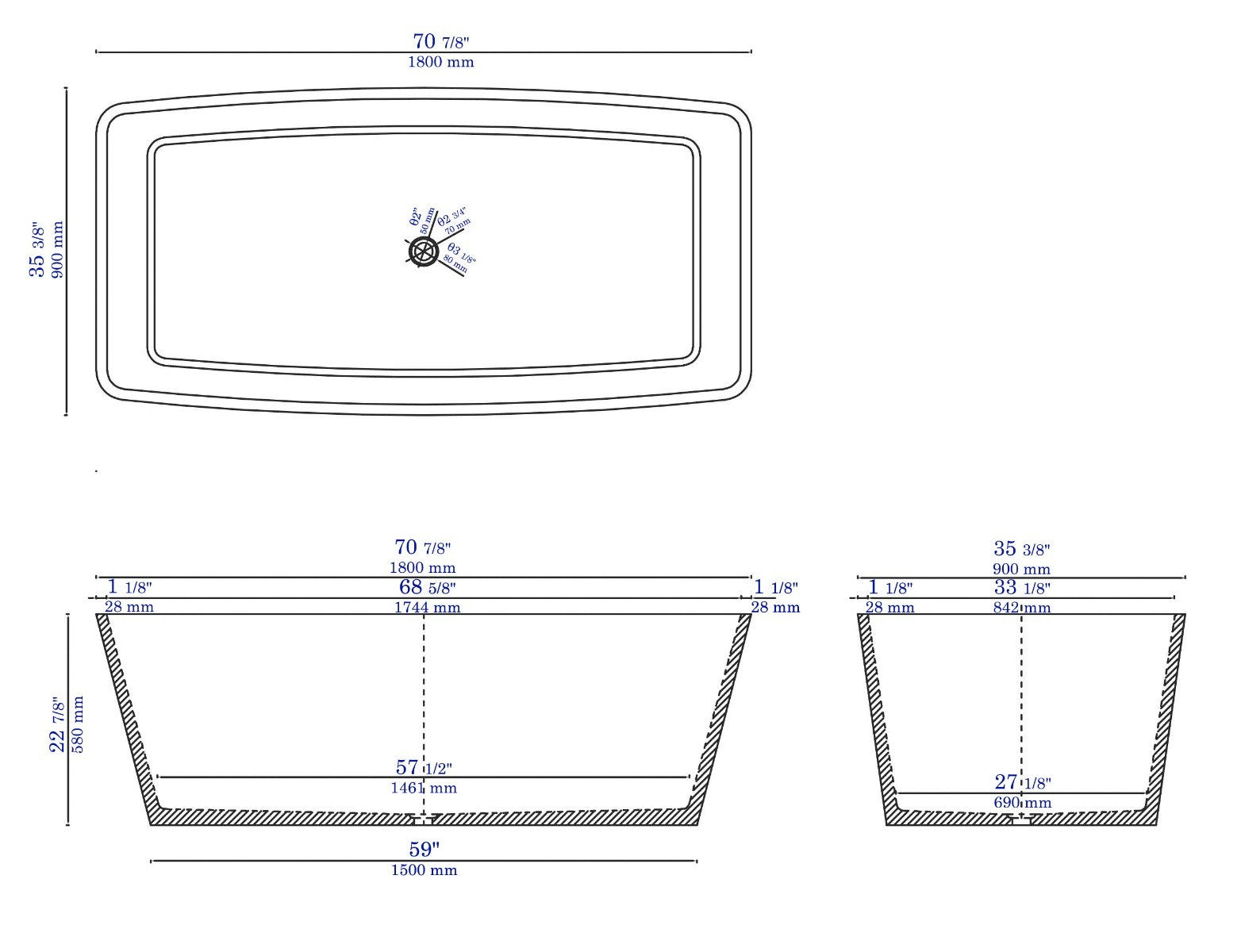 Solid Concrete Rectangular Freestanding Bathtub by Alfi