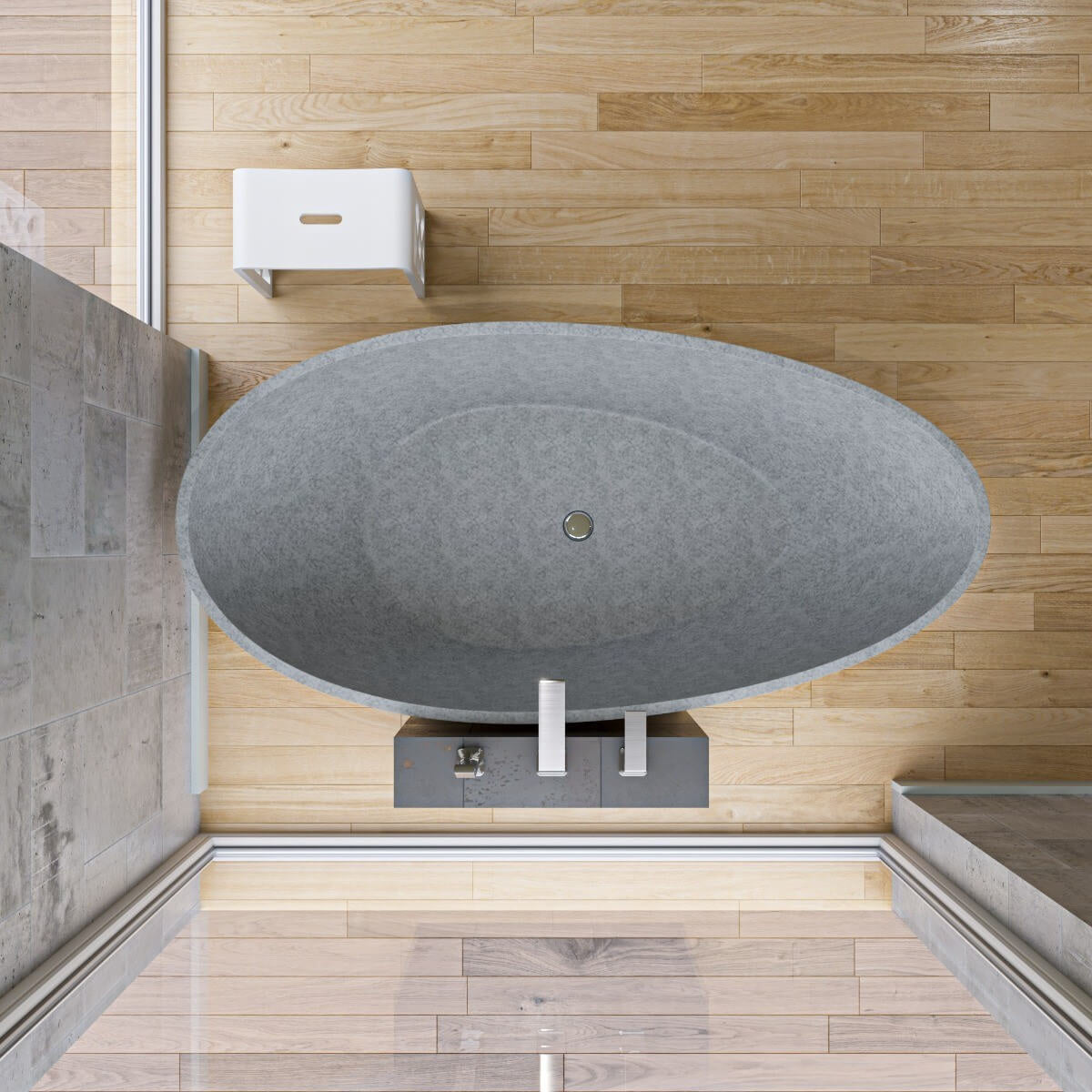 Solid Concrete Tear Drop Freestanding Bathtub by Alfi