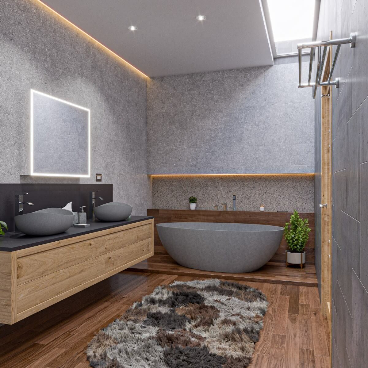 Solid Concrete Tear Drop Freestanding Bathtub by Alfi
