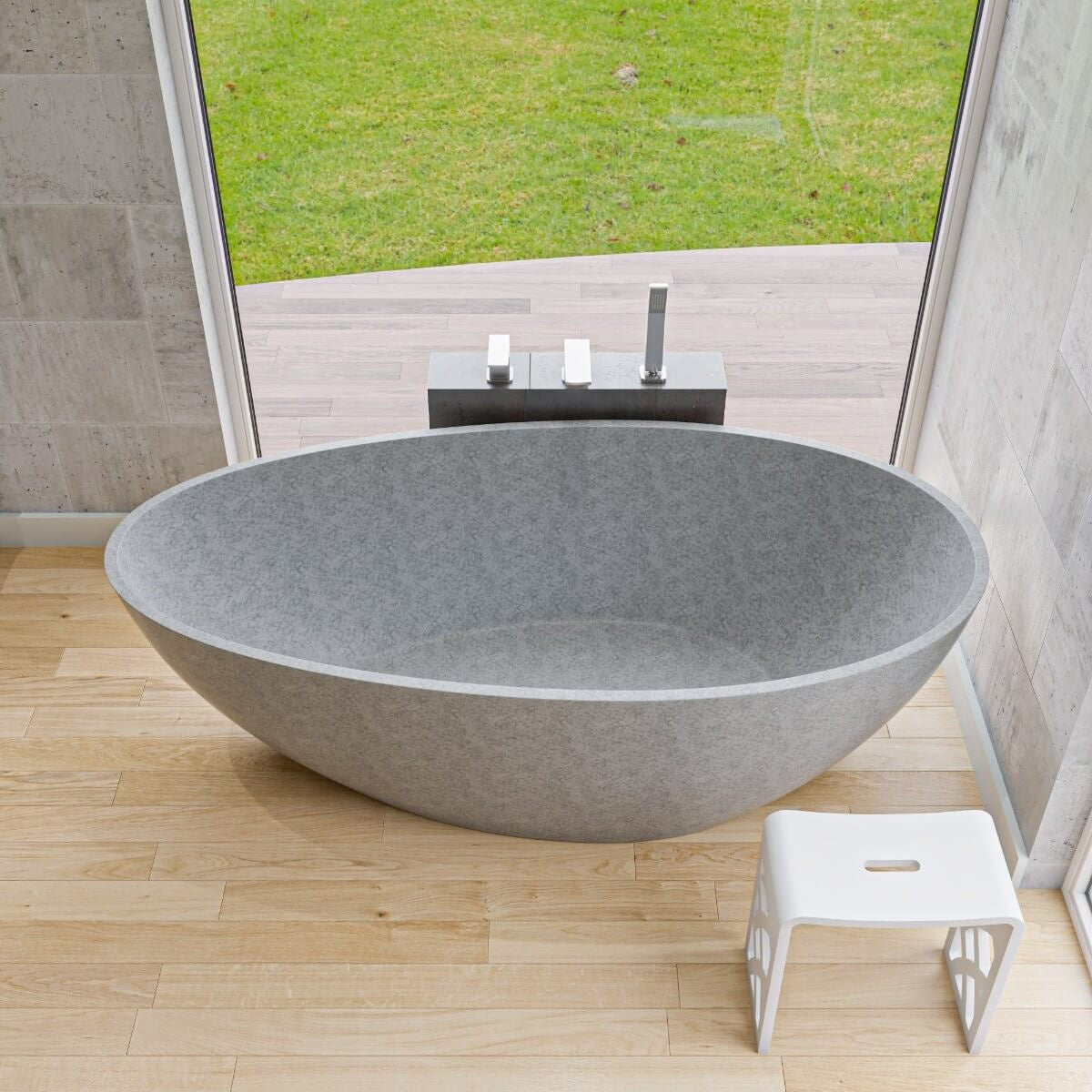 Solid Concrete Tear Drop Freestanding Bathtub by Alfi