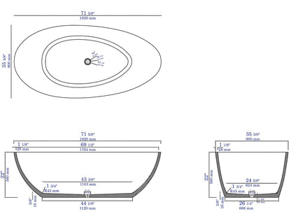 Solid Concrete Tear Drop Freestanding Bathtub by Alfi