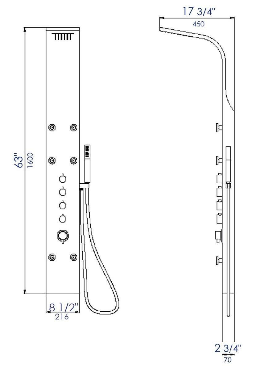 Stainless Steel Shower Panel with 6 Body Sprays by Alfi