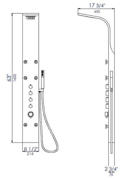 Stainless Steel Shower Panel with 6 Body Sprays by Alfi