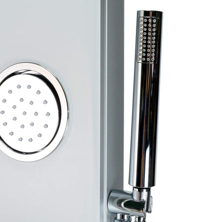 White Glass Shower Panel with 2 Body Sprays and Rain Shower Head by Alfi