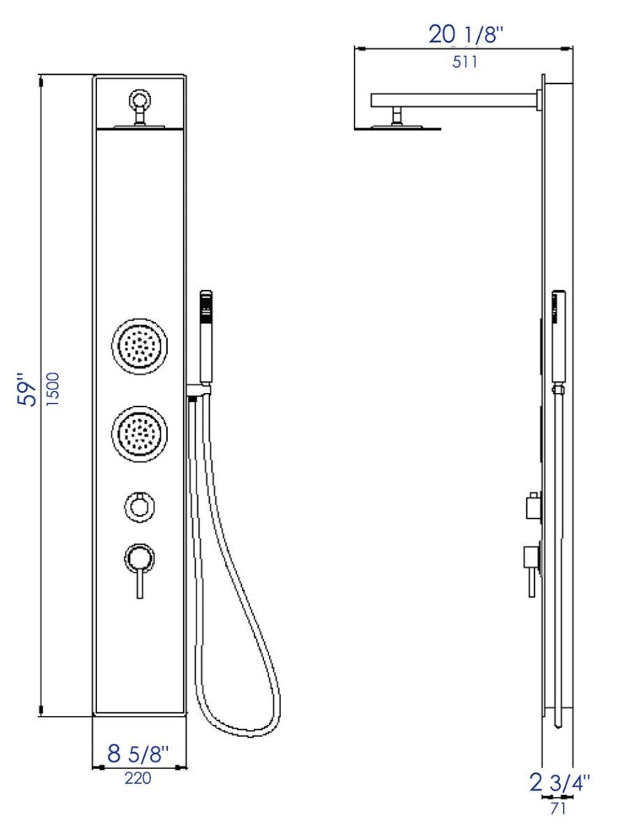 White Glass Shower Panel with 2 Body Sprays and Rain Shower Head by Alfi