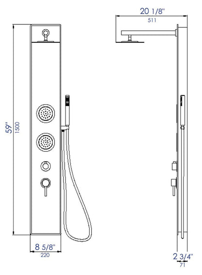 White Glass Shower Panel with 2 Body Sprays and Rain Shower Head by Alfi