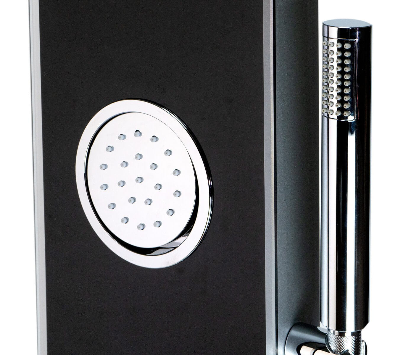 Black Glass Shower Panel with 2 Body Sprays and Rain Shower Head by Alfi