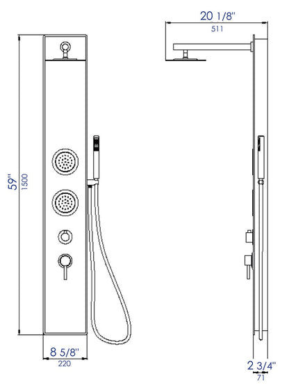 Black Glass Shower Panel with 2 Body Sprays and Rain Shower Head by Alfi