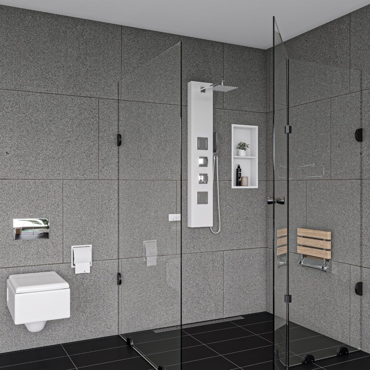 White Aluminum Shower Panel with 2 Body Sprays and Rain Shower Head by Alfi